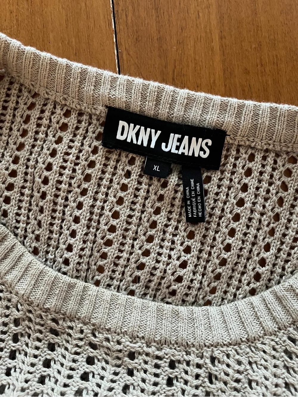 DKNY Open-Knit Scoop Neck Sweater in Cream